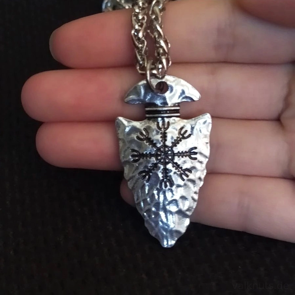 Vintage Wikinger Halskette mit Aegishjalmur Pfeil Anhänger, nordisches Amulett