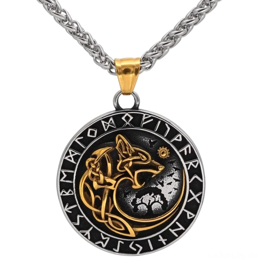 Vintage nordische Wolf Kette mit Fenrir Runen Amulett