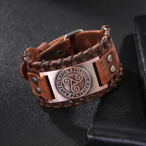 Vintage Wikinger Armband Triskelion aus echtem Leder mit keltischem Symbol