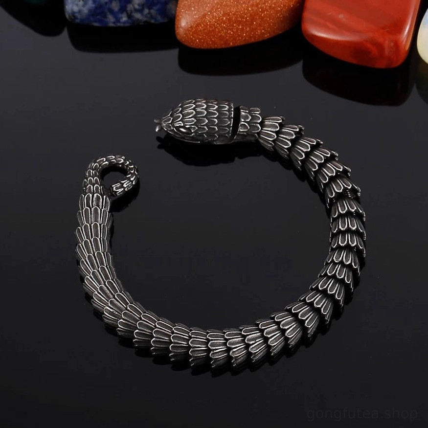Vintage Wikinger Armreif Jörmungandr aus schwarzem Edelstahl
