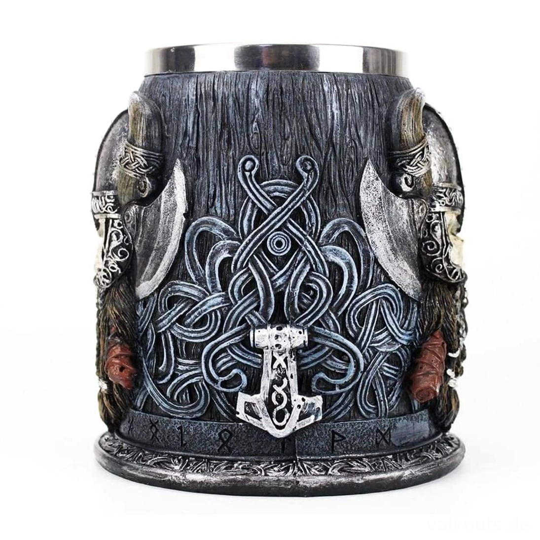Vintage Wikinger Becher Mjolnir mit Wikinger Totenkopf, perfektes Geschenk für Wikingerfans