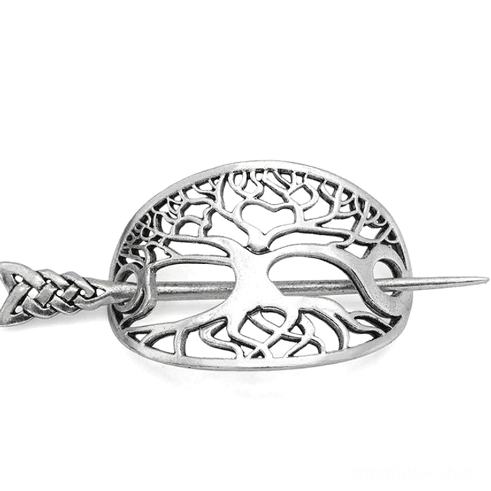 Vintage Wikinger Haarstab mit Baum des Lebens Motiv, Haarschmuck im nordischen Stil