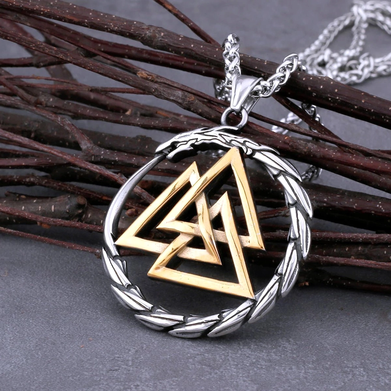 Vintage Wikinger Kette mit Valknut und Ouroboros für Liebhaber nordischer Kultur