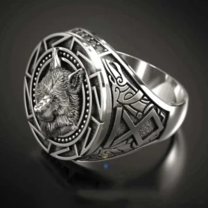 Vintage Wikinger Ring mit Relief Schnitzerei des Fenrir Wolfs
