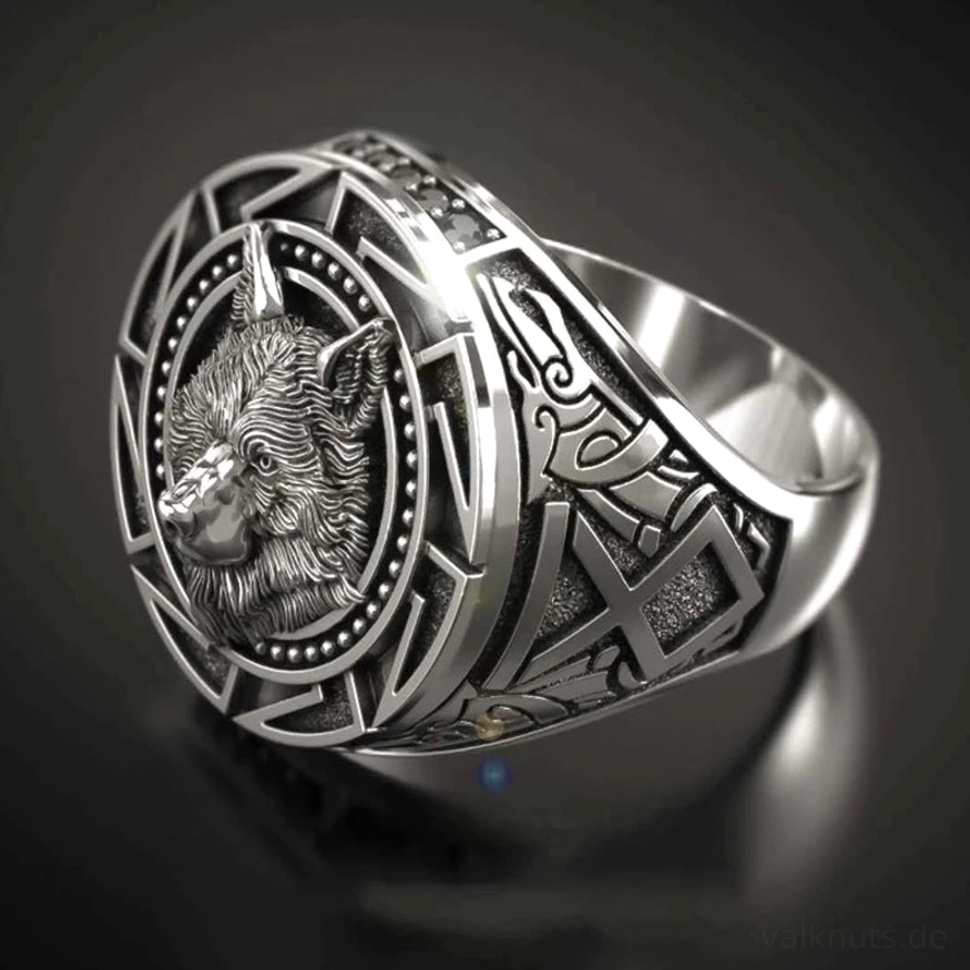 Vintage Wikinger Ring mit Relief Schnitzerei des Fenrir Wolfs