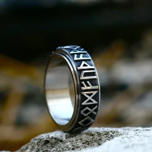 Vintage Wikinger Ring mit Runen Alphabet, drehbares Design für Herren und Damen