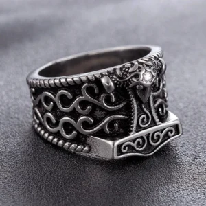 Vintage Wikinger Ring Mjölnir Thors Hammer mit keltischen Knoten für Männer und Frauen