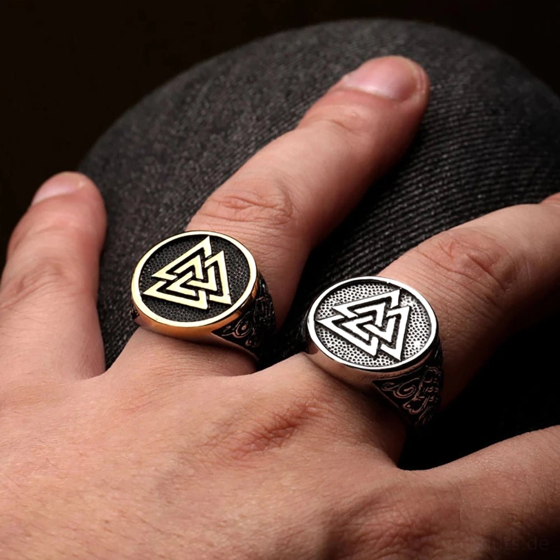 Vintage Wikinger Ring mit Valknut Symbol, Biker Schmuck aus Edelstahl