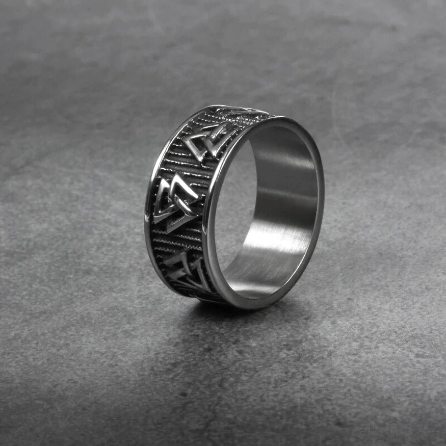 Vintage Wikinger Ring mit Valknut Trinity Amulett Symbol, Silber Schwarz