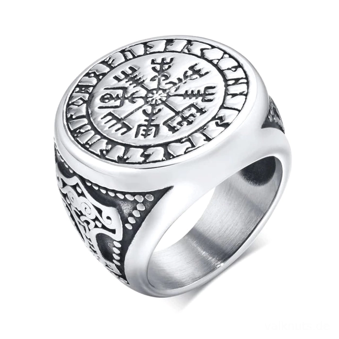 Vintage Wikinger Ring mit Vegvisir und Runen Gravur