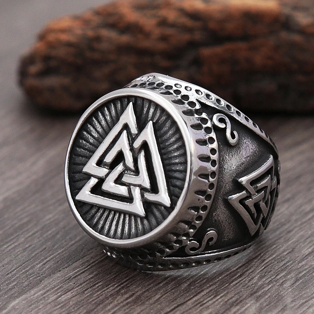 Vintage Wikinger Valknut Ring fuer Maenner, Wikinger Kultur Odin Symbol Schmuck