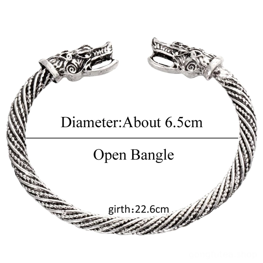 Vintage Wikinger Wolfskopf Armreif aus Edelstahl für Männer