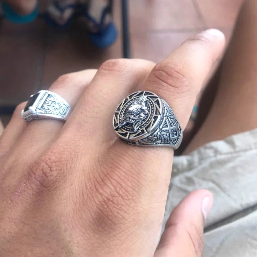 Vintage Wolf Totem Wikinger Ring für Herren nach nordischer Mythologie