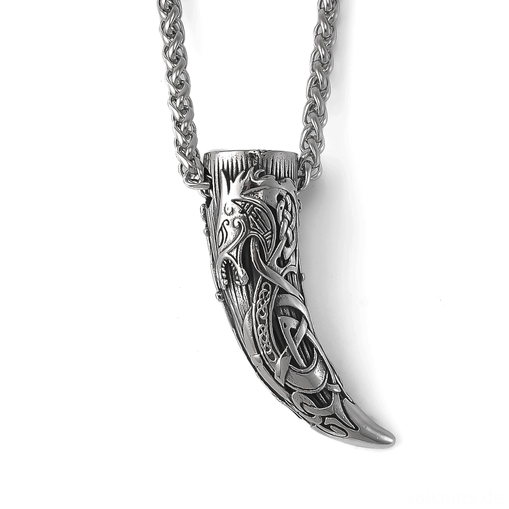 Vollständige Ansicht der Wikinger Wolf Kette mit Edelstahl Kette