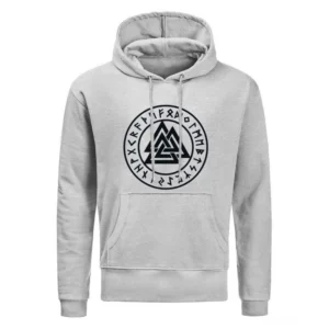 Vorderseite des Wikinger Valknut Hoodie mit Symbol Druck