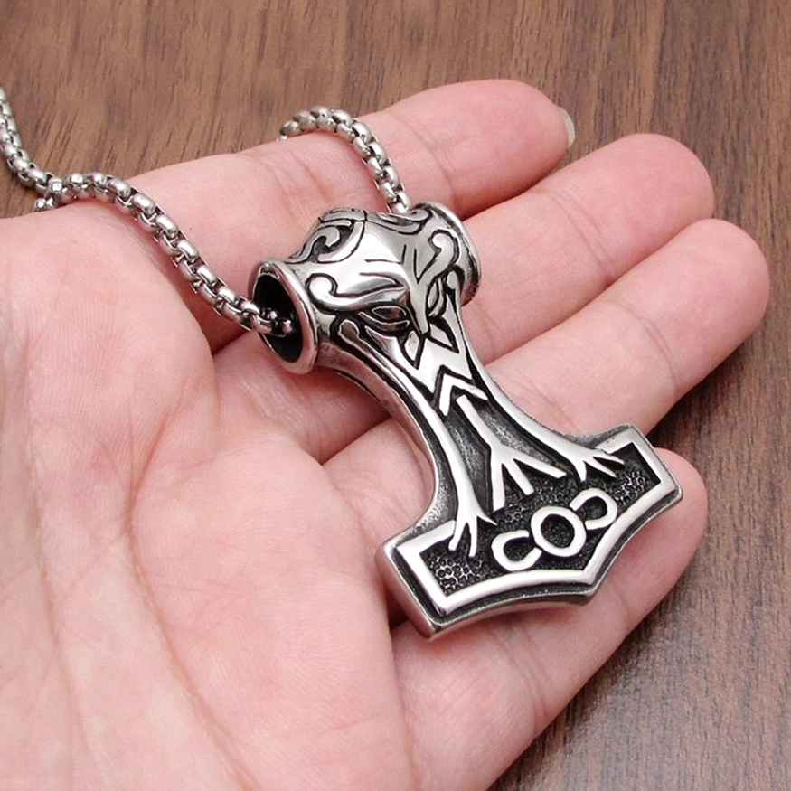 Wikinger Amulett Thors Hammer mit Todesrune, doppelseitiges Design aus Edelstahl