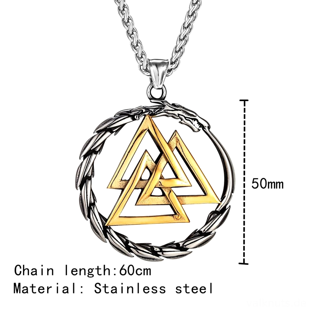 Wikinger Amulett Halskette aus Edelstahl mit Valknut und Ouroboros Symbol