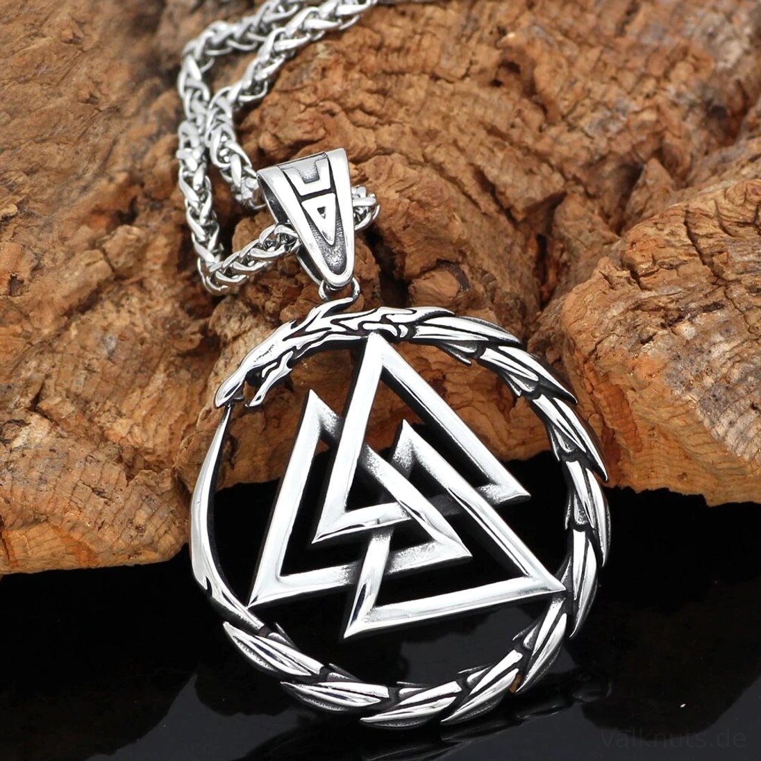Wikinger Anhänger mit Valknut und Drachen Ouroboros als edle Halskette