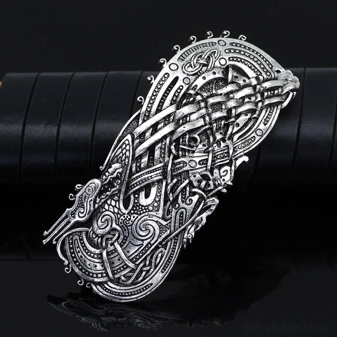 Wikinger Anstecker Drache Motiv seitliche Ansicht, Wikinger Haarschmuck
