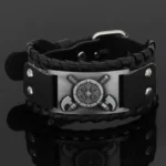 Wikinger Armband aus Leder mit Kreuzäxten Motiv, Wikingerschmuck für Männer und Frauen