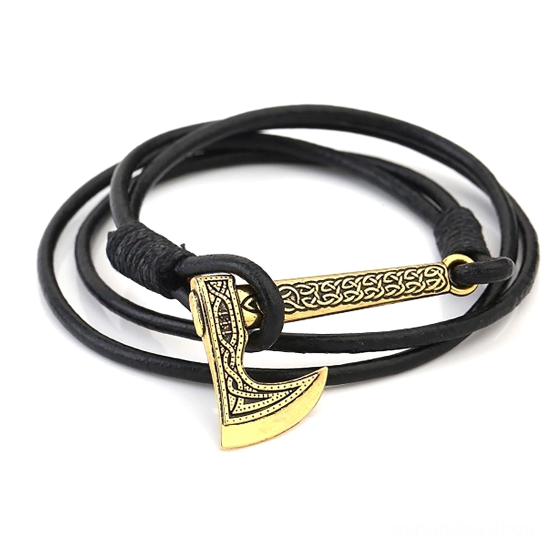 Braunes gewickeltes Wikinger Armband mit silberner Wikinger Axt