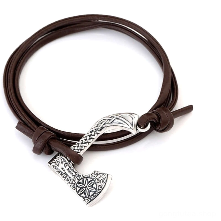 Wikinger Armband Axt auf Kordel Silber