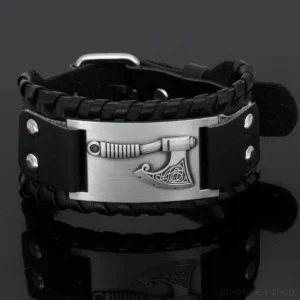 Wikinger Armband mit Axt Design aus Leder für Männer und Frauen, Wikinger Schmuck mit Kraftsymbol