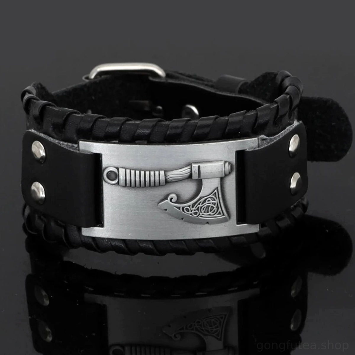 Wikinger Armband mit Axt Design aus Leder für Männer und Frauen, Wikinger Schmuck mit Kraftsymbol