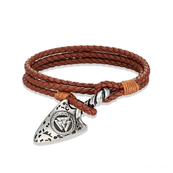 Wikinger Armband Echtleder mit Helm of Awe Symbol