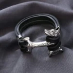 Wikinger Armband Geri und Freki Wölfe aus Leder und Edelstahl