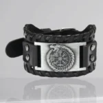 Wikinger Armband Jörmungandr mit Vegvisir aus Leder und Metall