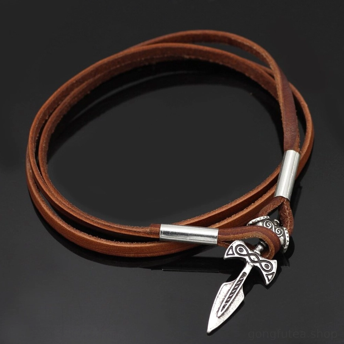 Wikinger Armband Leder mit Schwert Symbol für Wikinger Kultur Fans