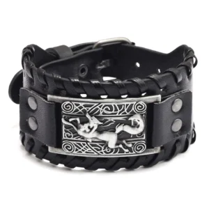 Wikinger Armband Leder mit Wikinger Fuchs Motiv auf Lederband