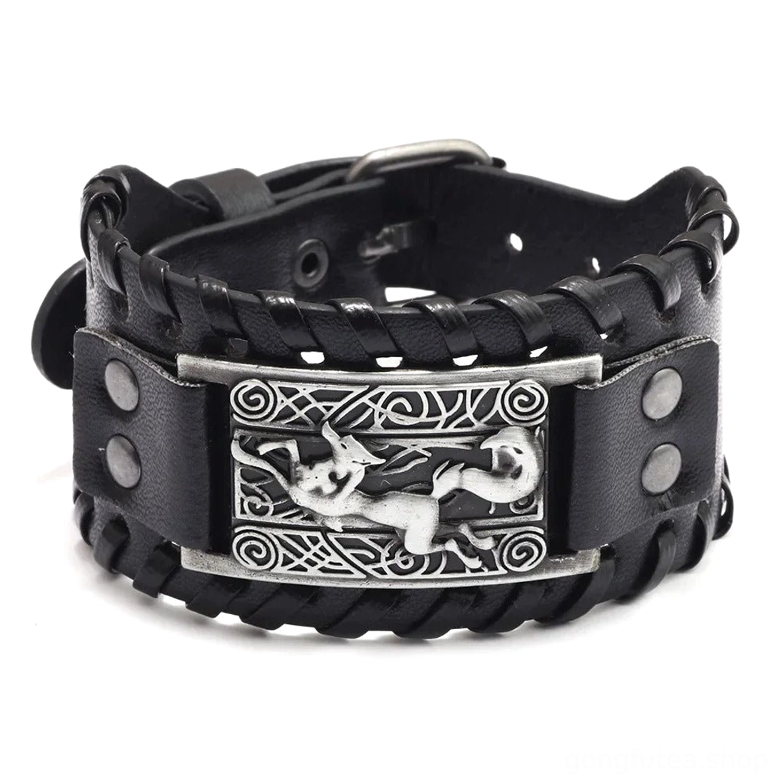 Wikinger Armband Leder mit Wikinger Fuchs Motiv auf Lederband