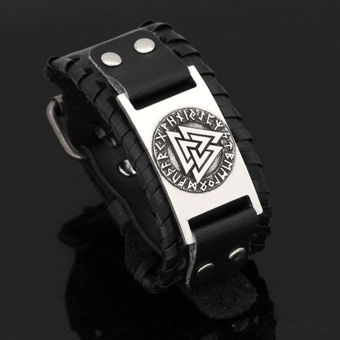 Wikinger Armband aus Leder mit Valknut Symbol
