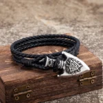 Wikinger Armband mehrlagig aus Leder mit nordischen Symbolen