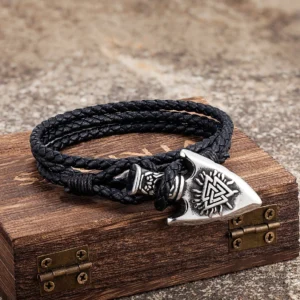 Wikinger Armband mehrlagig aus Leder mit nordischen Symbolen