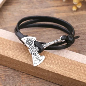 Wikinger Armband mit Streitaxt Anhänger aus Leder für Männer
