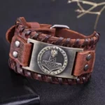 Wikinger Armband mit Thorshammer Mjölnir aus handgeflochtenem Leder