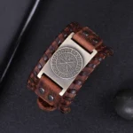 Wikinger Armband mit Vegvisir Nordischer Kompass Symbol aus Leder und Edelstahl