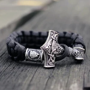 Wikinger Armband Mjolnir für Herren mit Thor Hammer aus Edelstahl, nordisches Amulett Schmuck