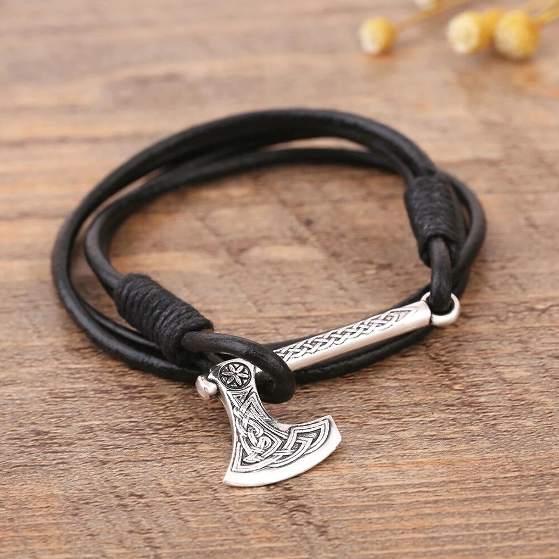 Wikinger Armband mit nordischer Axt aus Leder für Männer