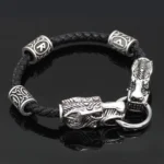 Wikinger Armband mit nordischen Tigerköpfen aus Leder und Zinklegierung