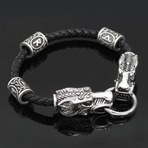 Wikinger Armband mit nordischen Tigerköpfen aus Leder und Zinklegierung