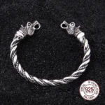 Wikinger Armreif aus 925 Sterling Silber mit Odins Wolf Motiv in Geschenkbox