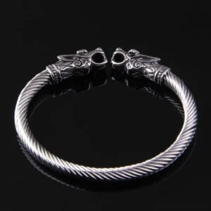 Gedrehter Wikinger Armreif mit Fenrir Motiv aus Edelstahl
