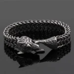 Wikinger Armreif mit Fenrir Wolf Motiv aus Edelstahl