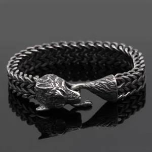 Wikinger Armreif mit Fenrir Wolf Motiv aus Edelstahl