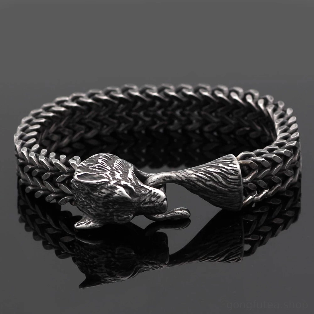 Wikinger Armreif mit Fenrir Wolf Motiv aus Edelstahl