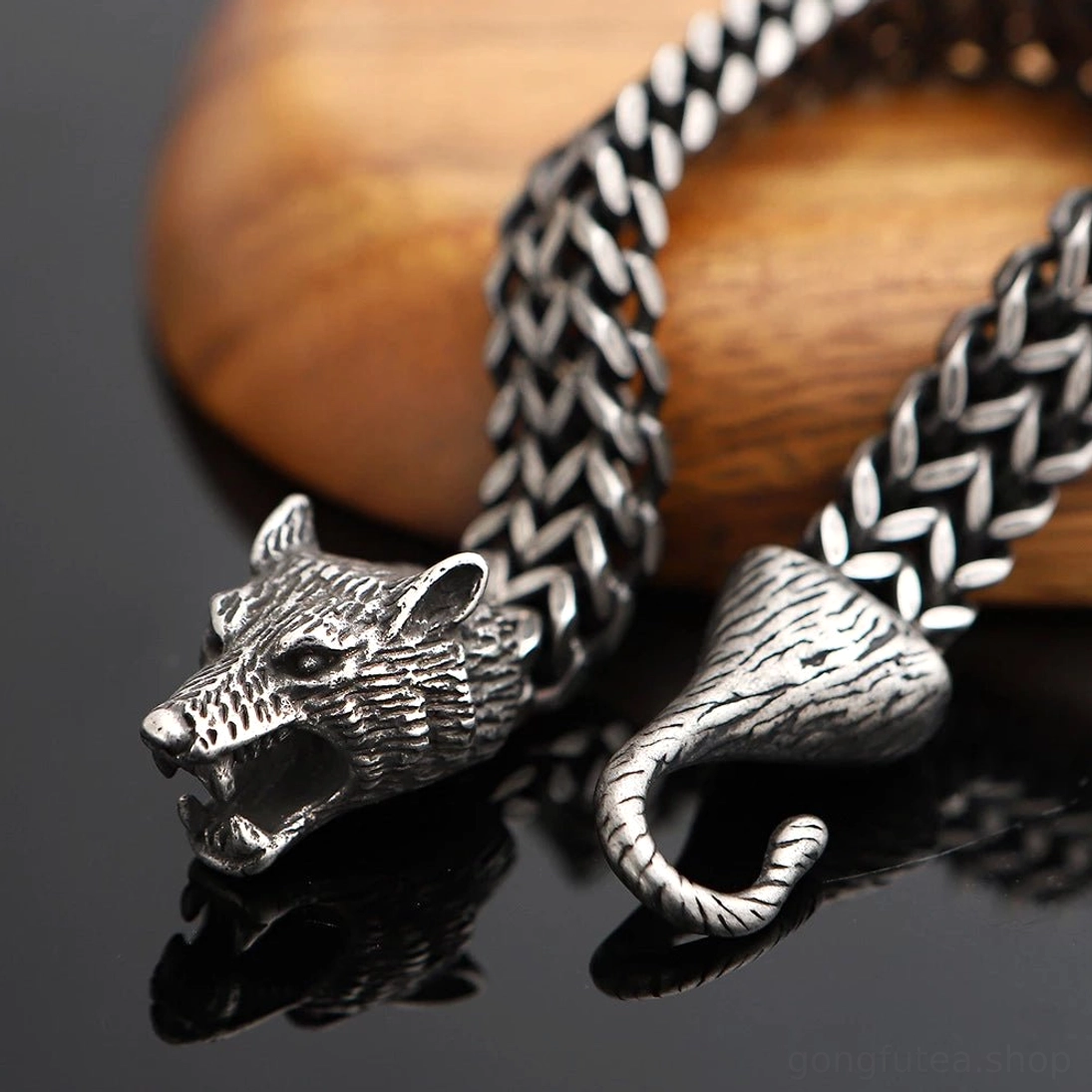 Rauer Wikinger Armreif Fenrir Wolf für Herren aus rostfreiem Edelstahl